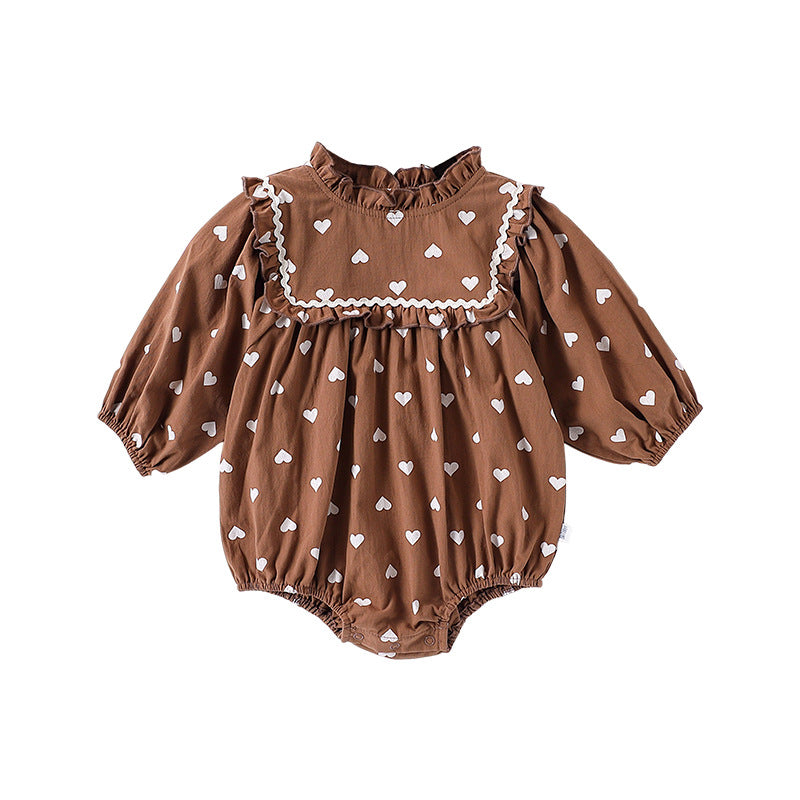 Spring Arrival Baby Girls Long Sleeves Simple Heart Pattern Onesies-1