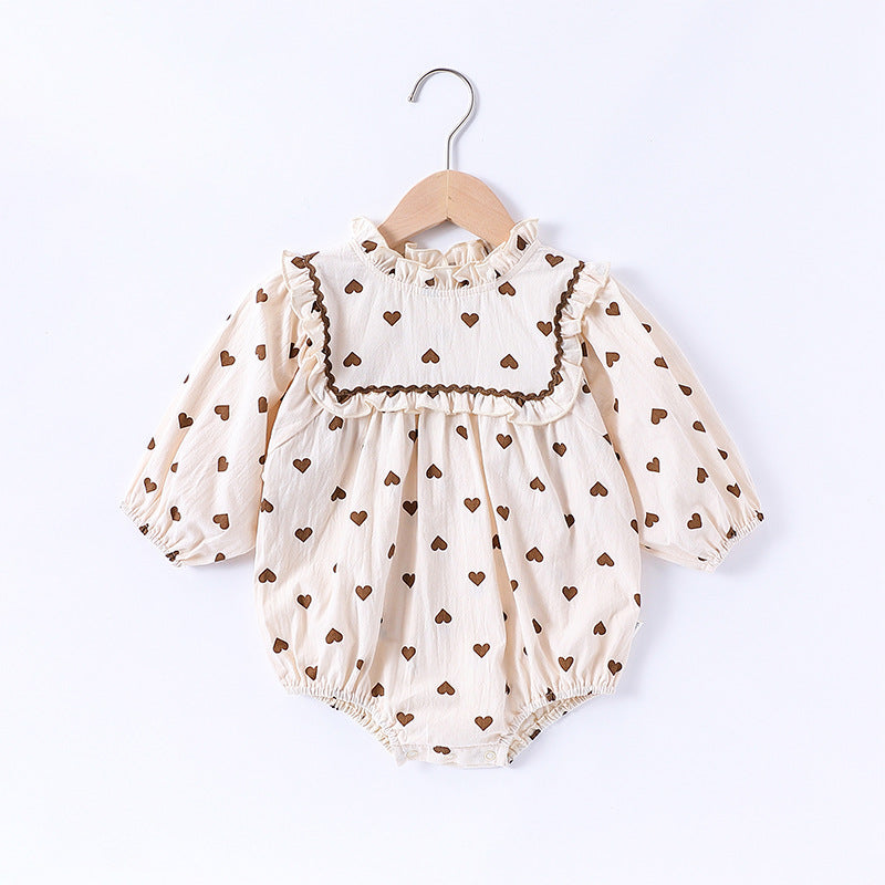 Spring Arrival Baby Girls Long Sleeves Simple Heart Pattern Onesies-2
