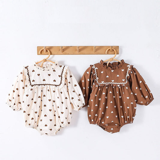 Spring Arrival Baby Girls Long Sleeves Simple Heart Pattern Onesies-0